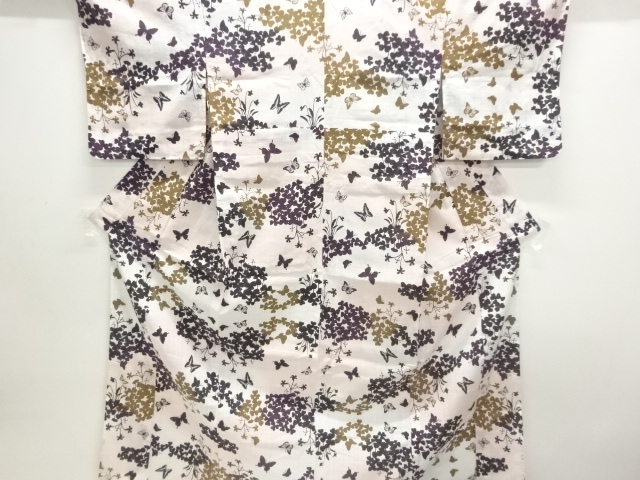 JAPANESE KIMONO / YUKATA / COTTON / UNUSED / CLOVER & BUTTERFLY